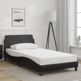 Estrutura cama c/ cabeceira 100x200 cm couro artificial preto