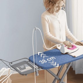 Tábua de engomar com suporte para cabos 146,8 x 42,3 x 66-90 cm azul-escuro e cinza-claro