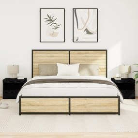 Criados-mudos vidaXL com luzes LED 2 pcs Carvalho Preto 50x40x45 cm