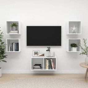 vidaXL 5 pcs conjunto de móveis de TV contraplacado branco brilhante