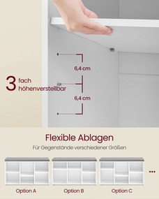 Banco para sapatos com 6 compartimentos e 3 prateleiras 30,3 x 87 x 48 cm Cinzento-branco