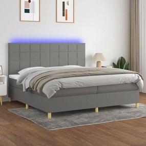 vidaXL Cama box spring c/ colchão e LED 200x200 cm tecido cinza-escuro