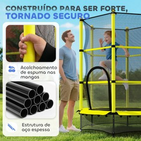 Cama Elástica Infantil Ø140 cm para Crianças dos 3-10 Anos com Rede de Segurança Suporta até 50 kg para Interior e Exterior Amarelo