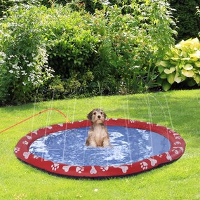 Tapete Aquático para Animais de Estimação com Pulverizador de Água Piscina Portátil para Cães Ø150 cm Vermelho