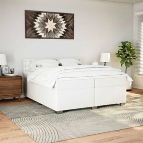 Cama com molas/colchão 200x200 cm couro artificial branco