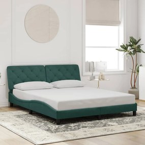 Estrutura de cama sem colchão 160x200 cm veludo verde-escuro