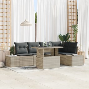 Conjunto de Sofás de Jardim 6 Peças com Almofadas Cinza Claro em Ratta