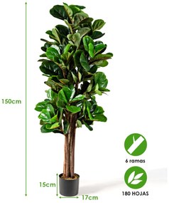 Planta artificial Figueira 1,5 m com folhas PEVA e vaso PP para decoração de casa e escritório Verde