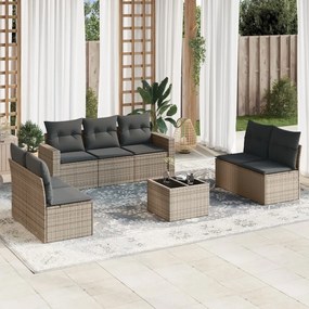 8 pcs conjunto sofás de jardim c/ almofadões vime PE cinzento