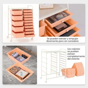 Carrinho multiusos com gavetas removíveis e rodas bloqueáveis 63 x 37 x 87 cm rosa claro
