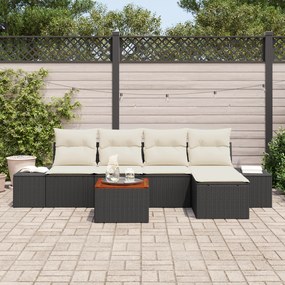 Conjunto de Sofá de Jardim de 6 Peças com Almofadas Pretas de Poly Rat