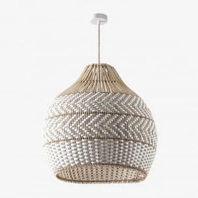 Lâmpada De Teto Suspensa Em Rattan Trançado Llaury Natural - Branco & Ø70 Cm - ↑70 Cm Llaury - Sklum