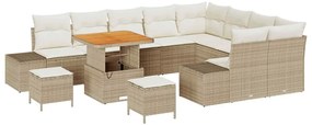 Conjunto de sofá de jardim de 12 peças com almofadas bege, feito de po
