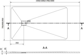 Mexen Bert base de duche retangular SMC 160 x 70 cm, branco - 4K107016