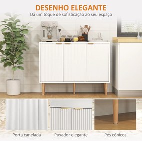 Aparador de 3 Portas Estriadas Aparador de Sala de Estar com Prateleir