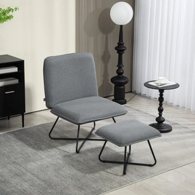 Poltrona Sala de Estar com Apoio para os Pés Poltrona Relax com Pés de Aço em Forma de Cruz Cinza Escuro