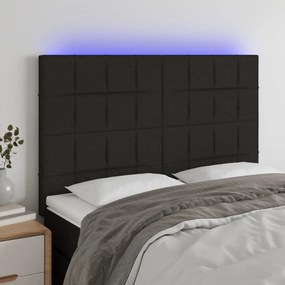 Cabeceira cama c/ LED tecido 144x5x118/128 cm preto