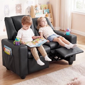 Sofá Infantil Duplo Reclinável, 96 x 51,5 x 69 cm, Espuma de Alta Densidade, Preto