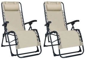 Cadeiras de pátio dobráveis 2 pcs textilene cor creme