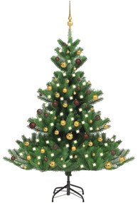 vidaXL Árvore Natal artif. c/ LEDs/bolas 150 cm abeto caucasiano verde
