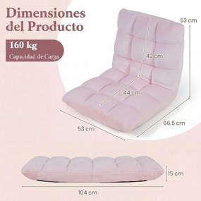 Cadeira de Chão Dobrável, 104 x 53 x 15 cm, Encosto Ajustável em 14 Posições, Rosa-claro