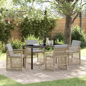Conjunto de Jantar de Jardim VidaXL 5 Peças com Almofadas Bege Poli Rattan