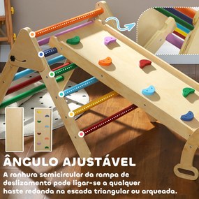 Triângulo de Escalada de Madeira 5 em 1 Escada para Crianças de 18-48 Meses com Rampa e Arco de Escalada 178x64,5x63 cm Multicor