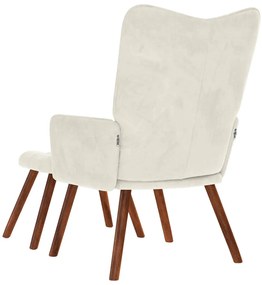 Cadeira de relaxamento com banco em veludo creme