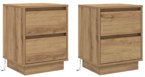 Criados-mudos com Luzes LED 2 pcs Carvalho Artesanal 39x34.5x50 cm