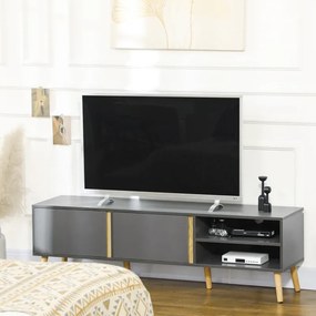 Móvel de TV para televisores até 55 polegadas, estilo escandinavo, com 2 portas e 2 nichos, com passadores de cabos, 150 x 35 x 45 cm, cinzento escuro