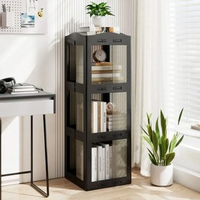 Estante com base giratória giratória 360° com 3 níveis em Plástico dobrável 36,5 x 36 x 108 cm com prateleiras Preta