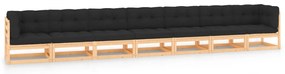 7 pcs conj. lounge jardim c/ almofadões antracite pinho maciço