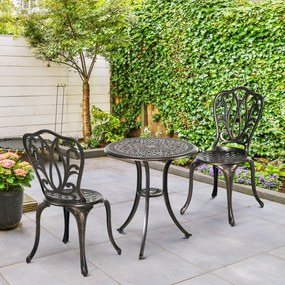 Conjunto de jardim de 2 lugares com 2 cadeiras + mesa redonda em estilo retro, em alumínio fundido e bronze