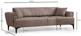 Sofá-cama 3 Lugares Hamlet – Castanho Claro – 230 cm x 95 cm x 77 cm