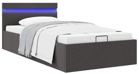 Cama hidráulica c/ arrumação LED 100x200cm tecido cinza-escuro