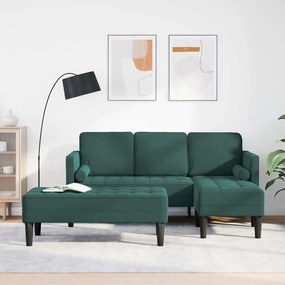 Sofá de Jardim vidaXL com Banco e Almofadas em Veludo Verde Escuro em L