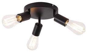 Candeeiro de teto moderno preto 3 luzes redondo - Facil Moderno