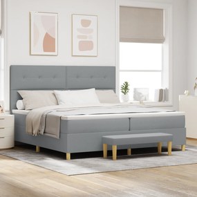 Cama Box Spring com Colchão e Banco Cinzento Claro 200x200 cm de Tecido