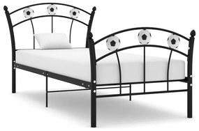 vidaXL Estrutura de cama com design de futebol 90x200 cm metal preto