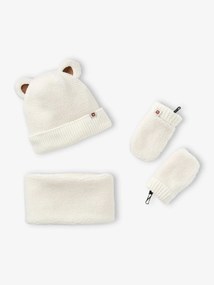 Oferta do IVA - Conjunto "Bear Mood" para bebé com gorro + gola snood + luvas, em sherpa cru