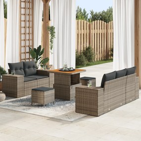 Conjunto de Sofá de Jardim de 8 Peças com Almofadas Cinza Polirattan A