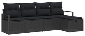 Conjunto de Sofá de Jardim vidaXL de 5 Peças com Almofadas Preto Vime