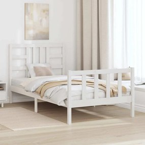 Estrutura de cama com cabeceira 100x200cm madeira maciça branco