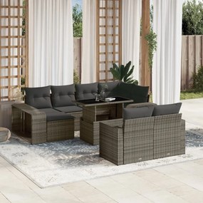 11 pcs conjunto sofás de jardim c/ almofadões vime PE cinzento