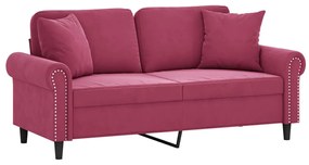 Sofá 2 lug. + almofadas decorativas 140cm veludo vermelho tinto