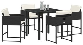 Conjunto de Jantar de Jardim com 5 Peças e Almofadas Pretas em Rattan