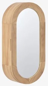 Armário De Parede Oval 35x70 Cm Para Casa De Banho Em Madeira De Teca Com Espelho Ian Madeira De Teca Clara - Sklum