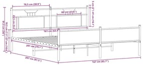 Estrutura de cama sem colchão 160x200cm metal carvalho sonoma