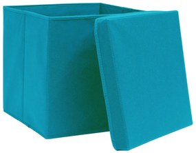 Caixas de arrumação com tampas 4pcs 32x32x32cm tecido azul-bebé