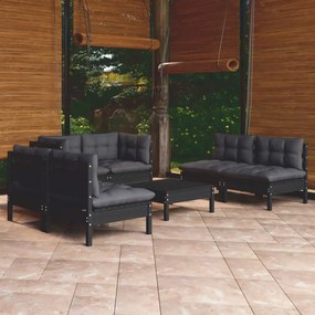 vidaXL 7 pcs conjunto lounge jardim c/ almofadões pinho maciço